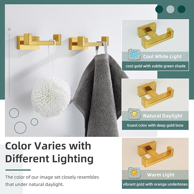 Angle Simple Double Towel Hook Brushed Dark Gold 2 PCS, SUS304 Stainless Steel Bathroom Hand Towel Holder, Double Robe Hook for Wall