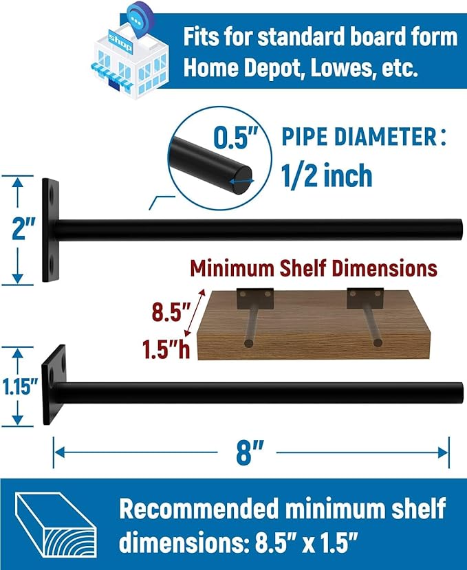 LEOPO Black 32-Pack 8 inch Floating Shelf Brackets, Hidden Shelf Bracket for Wood, Concealed Blind Shelving Support,Invisible Coated Brackets for DIY Decorative,Fit for Kitchen, Bathroom,Study Room