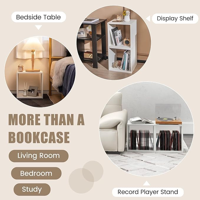 2 Stackable Cubes Bookcase, Wooden Cubby Storage Organizer with Anti-Tipping Device, Small Book Shelf for Small Space, Combination Square Bookshelf Cubes (1, White)