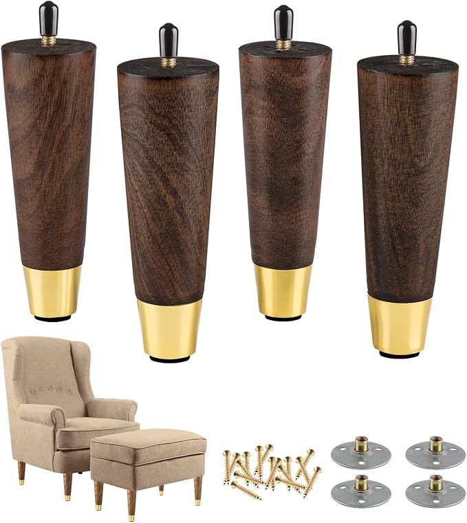 ALAMHI 7 Inch Wood Furniture Legs, Cone Sofa Legs Set of 4, Mid Century Modern Desk Feet, Replacement for Legs for Furniture or DIY Projects- Sofa Legs, Chair, Ottoman, Stool, Coffee Table, Bed, Etc.