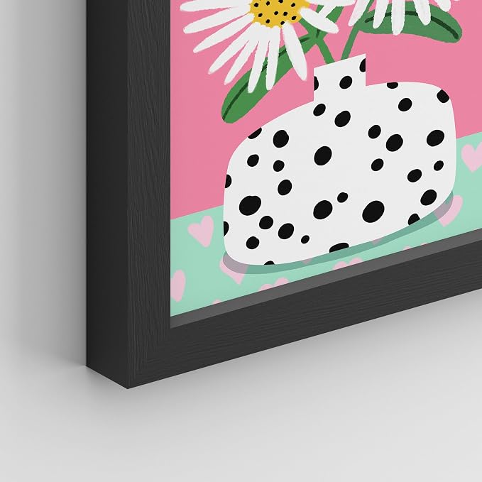 SIGNWIN Framed I'm a Barbie Girl in The Barbie World Wall Art, Set of 4 Heart, Chrysanthemum Illustration Wall Decor Prints, Preppy Room Decor Wall Décor for Living Room, Bedroom - 11"x14"Black