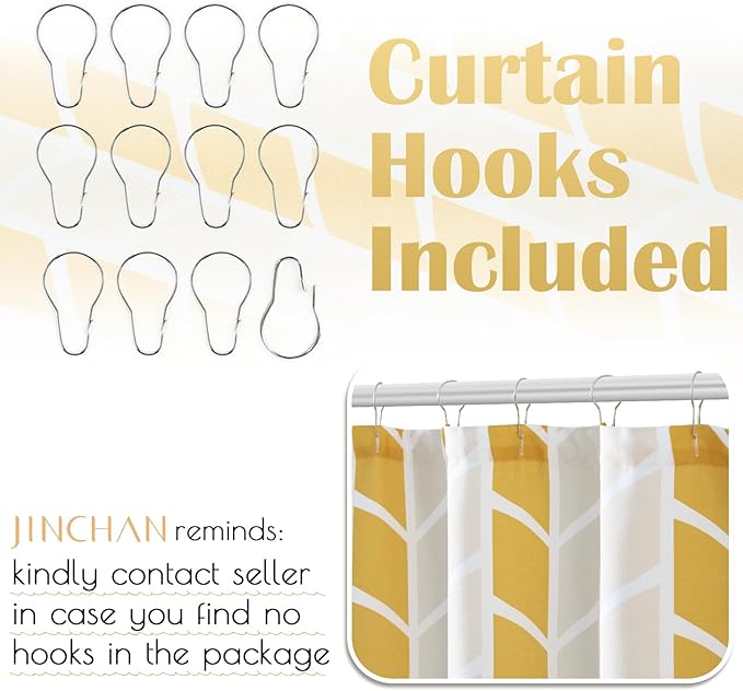 jinchan Yellow and White Shower Curtain Chevron Arrow Geometric Farmhouse Shower Curtains for Bathroom Waterproof Fabric Shower Curtain Modern Shower Curtain Set with Hooks 70x72 inches
