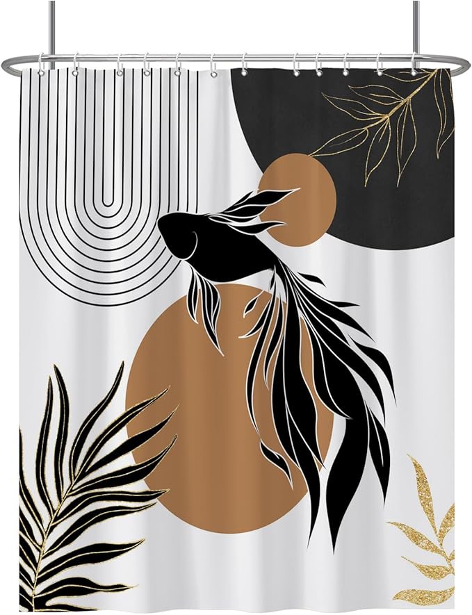Baocicoo Boho Abstract Goldfish Shower Curtain Simple Geometric Line Aesthetic Minimalist Modern Neutral Shower Curtain for Bathroom Fabric Waterproof Durable Bath Curtain with Hooks 72x84 Inches
