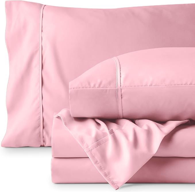 Bare Home Twin XL Sheet Set - 1800 Ultra-Soft Microfiber Twin Extra Long Bed Sheets - Double Brushed - Deep Pockets - Easy Fit - 3 Piece Set - Bedding Sheets & Pillowcases (Twin XL, Light Pink)