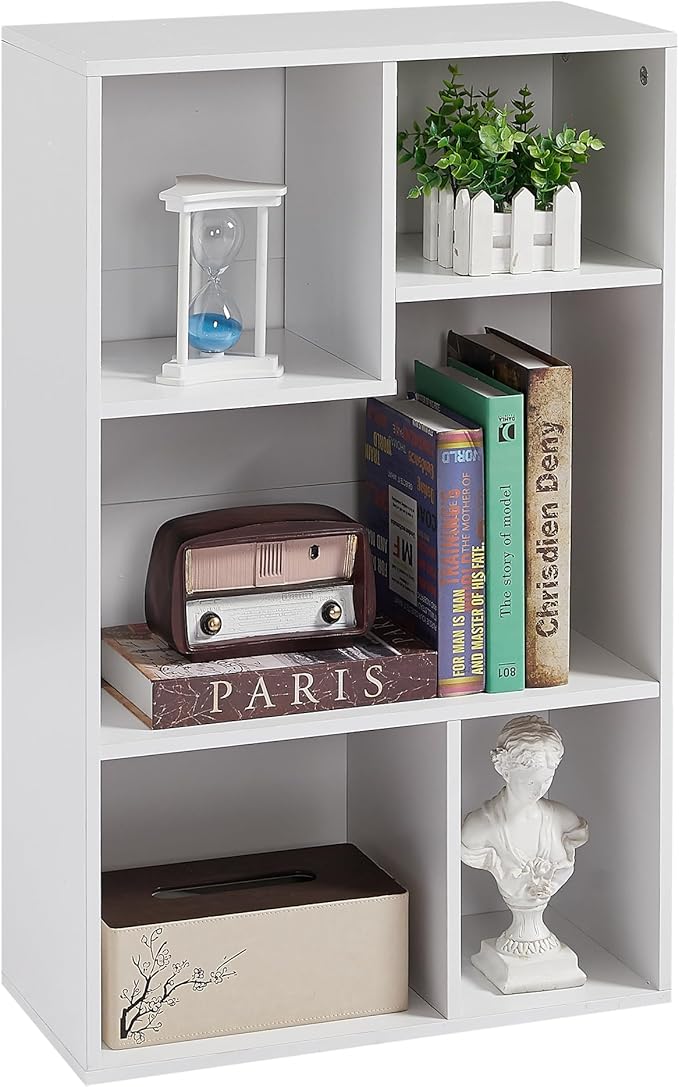 VECELO 5 Cube Modern Bookcases, 3 Tier Bookshelves, 31 Inch High Cubby Storage Organizer, Shelf Hight Up to 12.8 Inches Suit for Most Books, Vertical or Horizontal Use Available,Pearl White