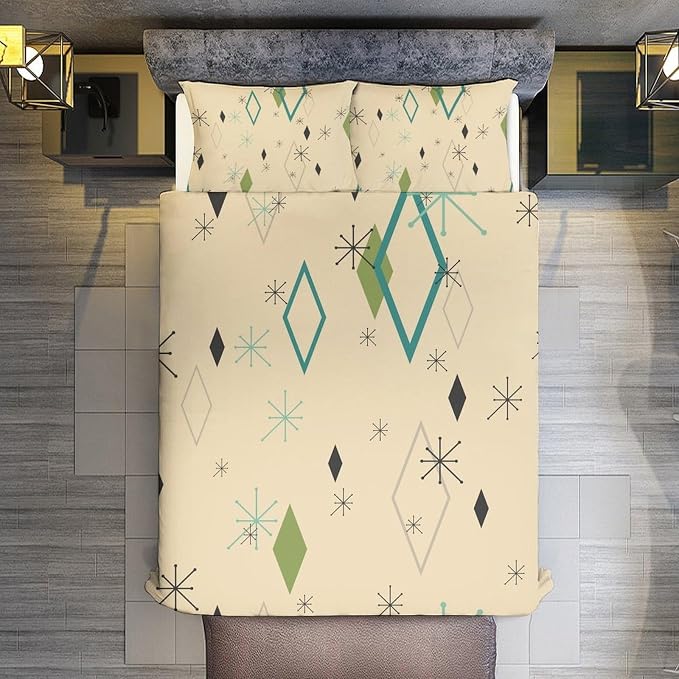 Modern Mid Century Duvet Cover, Vintage Geometry Bedding Sets Soft Comforter Cover，Aesthetic Abstract Art Bedding 3 Piece (1 Duvet Cover 79"x90" + 2 Pillow Sham 20"x30")