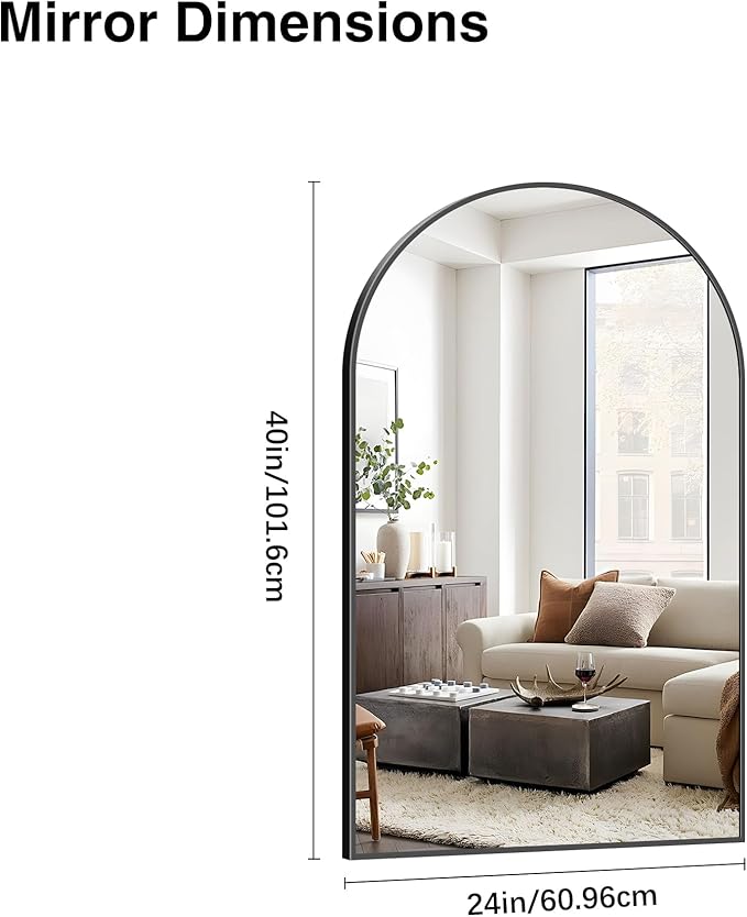 Arched Mirror, 24’’x40’’ Black Arch Mirror for Bathroom, Arched Bathroom Mirror with Frame, Modern Wall Mounted Mirror for Over Sink Mantle Bedroom Vanity Living Room Entryway