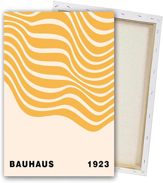 Geometric Line Wall Art Abstract Shape Prints Bauhaus 1923 Poster Beige and Yellow Wall Art Mid Century Modern Artwork Bauhaus Exhibition Poster Boho Modern Pictures for Home 16x24inch Wood Framed