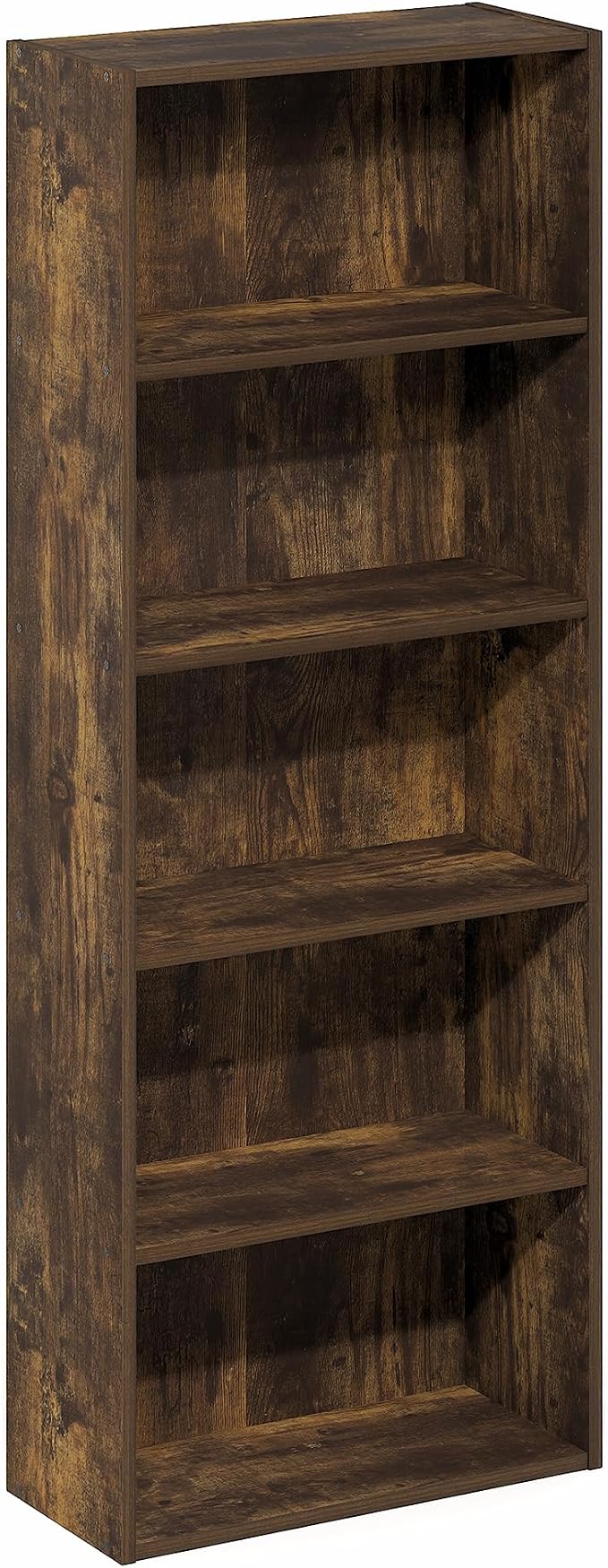 Furinno Basic Book Shelf, 5-Tier Bookshelf, Storage Organizer Bookcase with Open Shelf, 7 x 17 x 44, for Living Room, Bedroom, Home Office, Amber Pine