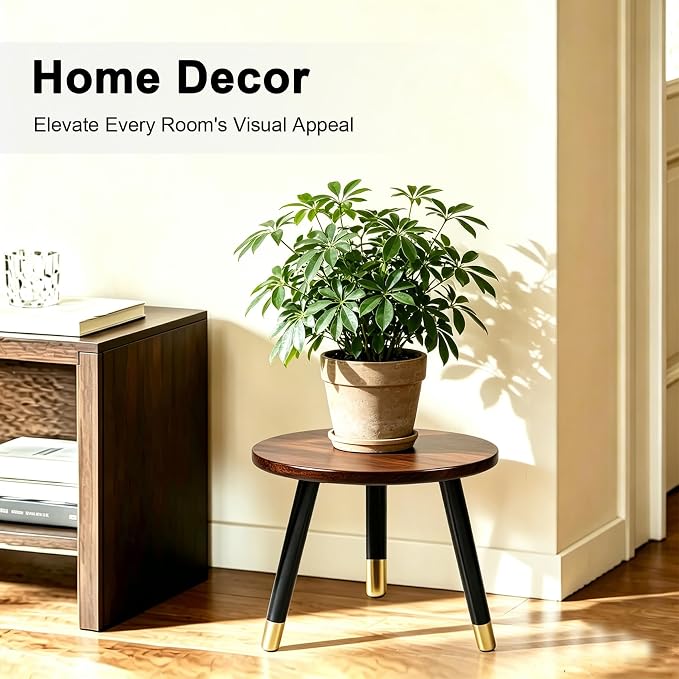 2-Pack Mid Century Plant Stand for Indoor Plants, Modern Wood Flower Pot Holder Stand for Living Room, Decorative Small Round Side Table for Balcony, Patio, Office, 8.9” High, Walnut