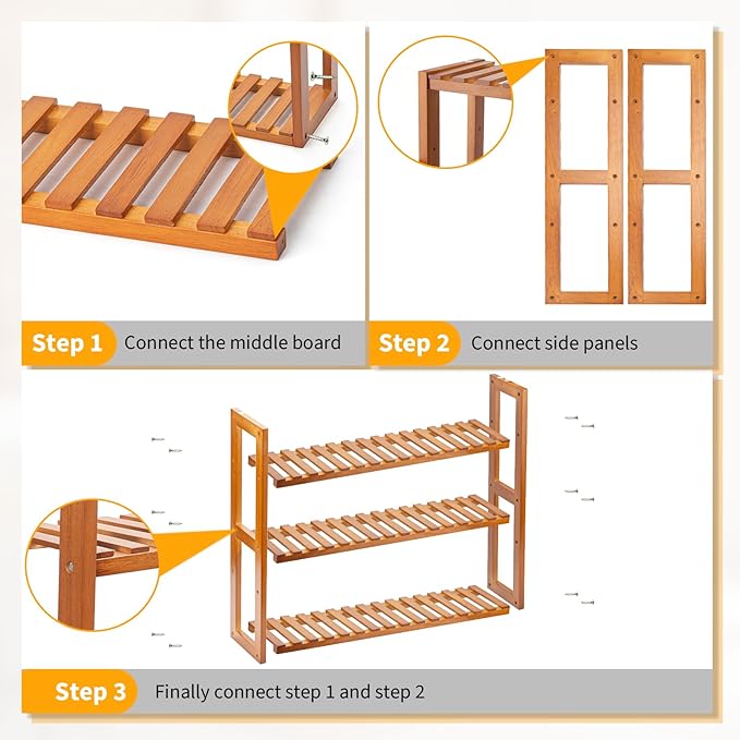 Wood Bathroom Shelf, 3-Tier Adjustable Shoes Rack&Plants Rack, Wall-Mounted or Stand for Living Room (Honey Oak)