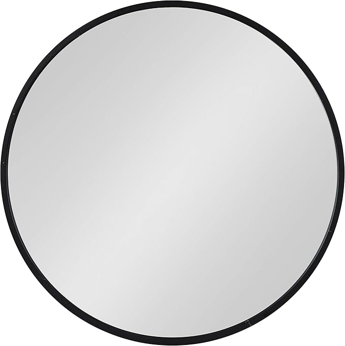 Kate and Laurel Travis Round Wood Wall Mirror, 25.6" Diameter, Black, Modern Wall Décor Accent