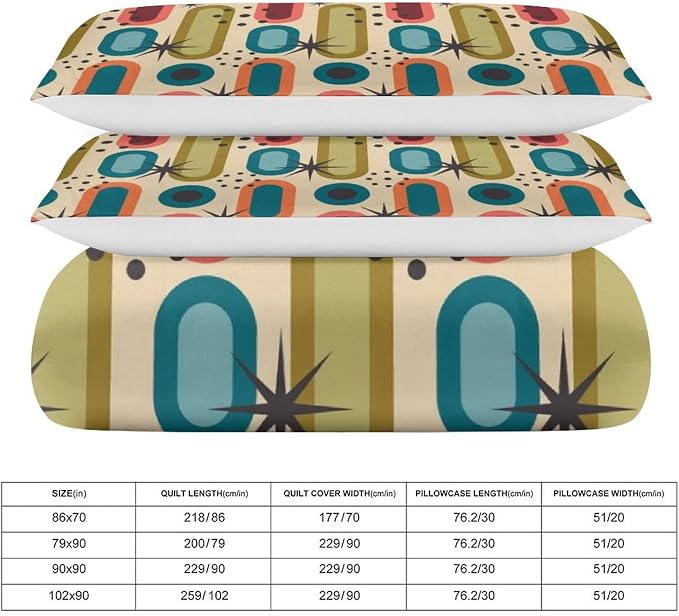 Colorful Aesthetic Comforter Cover Geometry Bed Set, Retro Atomic Duvet Cover，Modern Mid Century Bedding Sets，Aesthetic Abstract Art Bedding 3 Piece (1 Duvet Cover 102"x90" + 2 Pillow Sham 20"x30")