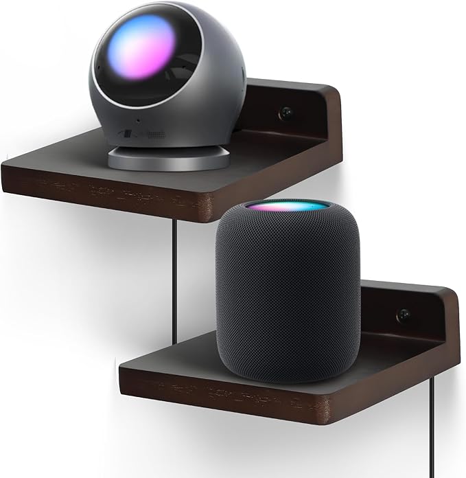 Small Floating Shelf for Wall,5 Inch Wooden Wall Shelf Set of 2,Mini Speaker, Baby Monitor,Cameras，Figurines Display Stand, for Bedroom, Gaming Room, Living Room, Bathroom, Office(Walnut)