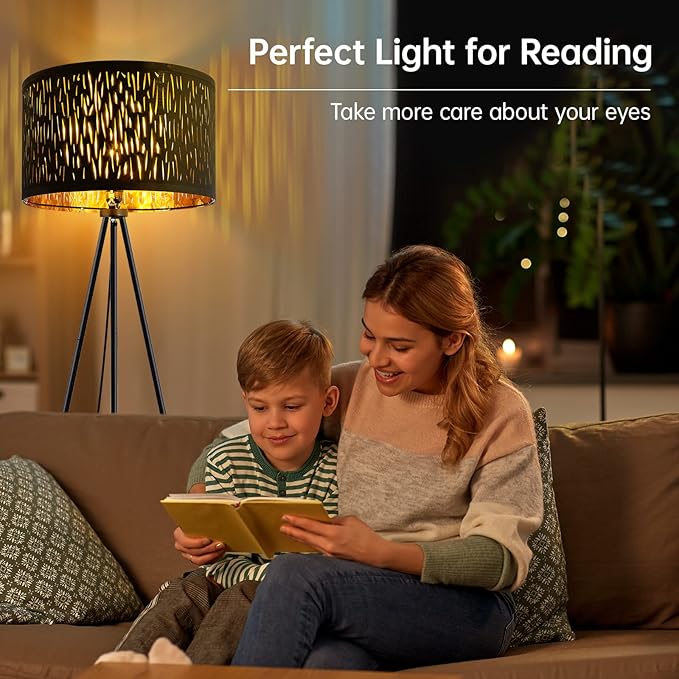 BoostArea Floor Lamp, Tripod Floor Lamp, 8W LED Bulb, Decorative Lamp Shade, Mid Century Standing Lamp for Living Room, Bedroom, Study Room and Office