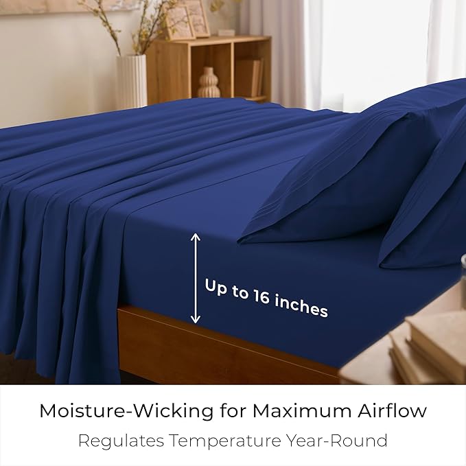 Mellanni Twin Sheets Set - 3 PC Iconic Collection Bedding - Hotel Luxury, Extra Soft, Cooling Bed Sheets - Wrinkle, Fade, Stain Resistant (Twin, Royal Blue)