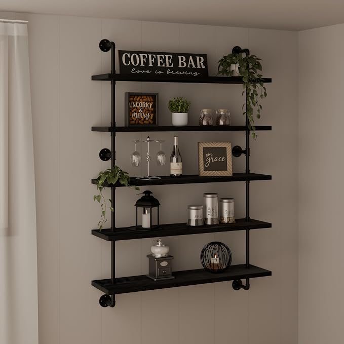 HDDFER Floating Shelves for Wall Living Room Shelves Bookshelf Industrial Pipe Shelving Shelf Real Wood Planks 36 inch Rustic Wall Shelves Hanging Bookshelves Farmhouse Kitchen Bar Shelving