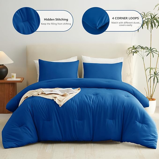 CozyLux King Size Comforter Set Classic Blue, 3 Pieces Lightweight Down Alternative Quilted Bedding Sets, All Season Soft Breathable Solid Comforter with 2 Pillowcases, Luxury Bed Set Gift for Home