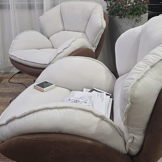 BESTANO Swivel Accent Chair, Chenille Upholstered Modern Living Room Chair with Backrest 360 Degree Metal Base Armless Reading Chair for Bedroom, Beige
