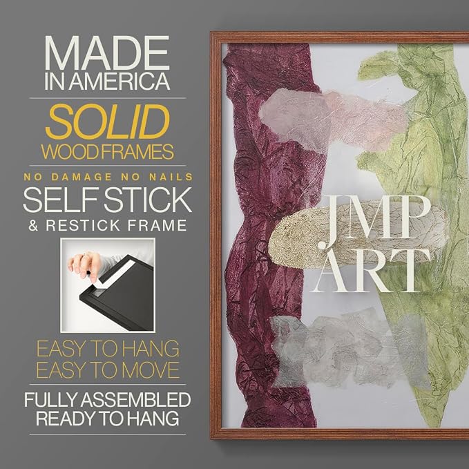 Renditions Gallery Set of 2 Peel & Stick Framed Prints, Abstract Wall Art, Mix Color Dyed Textures Wall Decor, Re-Stickable - Ready to Hang - 8"x10" - Walnut Frame LT588