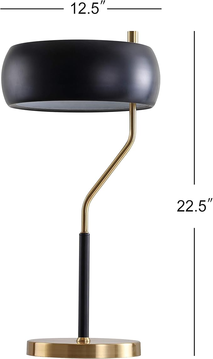 JONATHAN Y 22.5" Mid-Century Modern Desk Lamp, Black and Brass Gold Metal Bedside Lamp for Living Room, Bedroom Nightstand, Minimalist Office Task Lamp Black Metal Shade, LED Bulb Included JYL6008A
