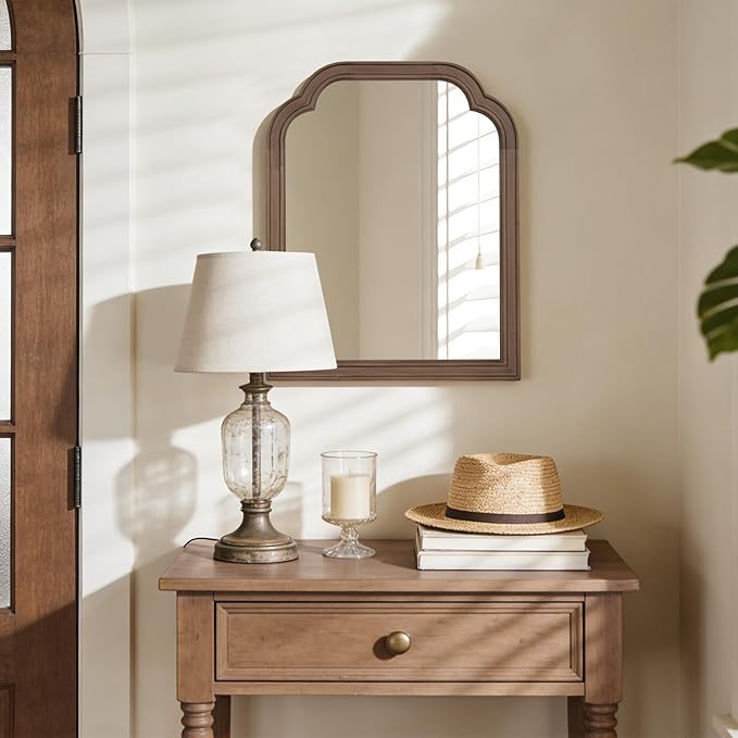 WallBeyond Wood Bathroom Mirrors for Wall Mounted, 16" x 20" Rustic Wood Frame Wall Mirrors Decorative for Living Room or Bedroom Vanity Mirror (Walnut)