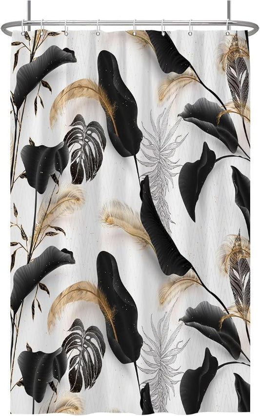 Baocicoo Black Leaves Shower Curtain Bohemian Style Shower Curtain for Bathroom Tropical Leaves Boho Floral Shower Curtains Bathtub Living Room Decor Bathroom Decorations with Hooks 36x72 Inches