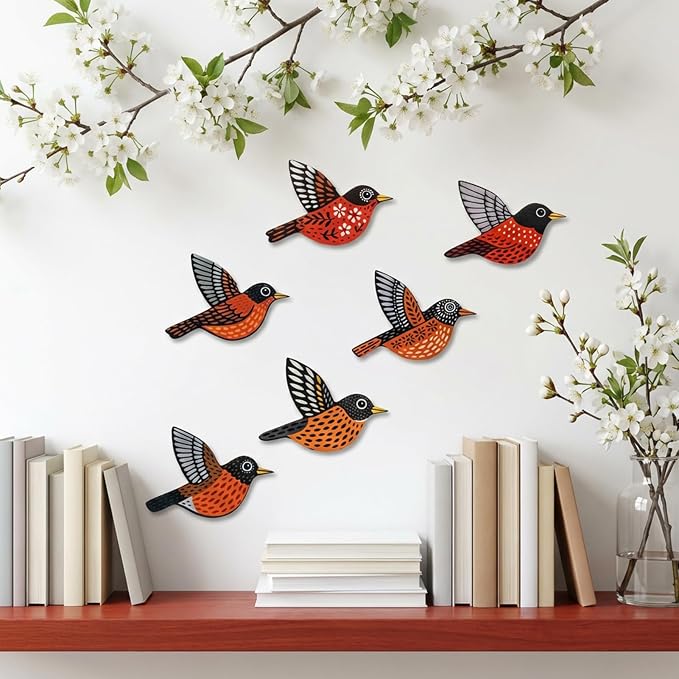 ARTINRENAISS Wooden Flying Birds Wall Decor, Scandinavian Rustic Wall Art Set Housewarming Gifts, 6 Pack Boho Birds Hanging Sign for Living Room, Bedroom, Kitchen