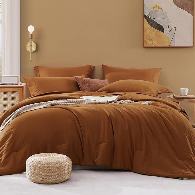 WRENSONGE Oversize King Size Comforter Set- 7 Pieces Soft Terracotta Bed in a Bag with Fitted Sheet, Flat Sheet, 2 Pillow Shams, 2 Pillowcases, Warm Bedding Sets for All Season