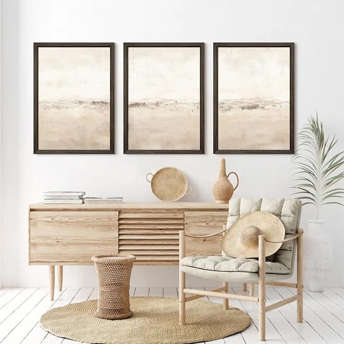 Baccone Beige Abstract Wall Art Set of 3 Neutral Canvas Wall Art Prints Boho Abstract Picture Modern Abstract Art Wall Decor Minimalist Artwork for Living Room Bedroom Decor 12x16 Inch Wood Framed