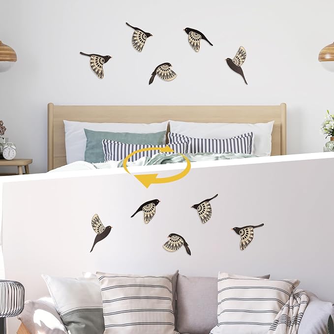 flangairy Bird Wall Decor, 5 Pcs Wooden Birds Wall Art, Rustic Folk Art for Home Office Kitchen Bathroom Living Room Bedroom Boho Decor(Black)