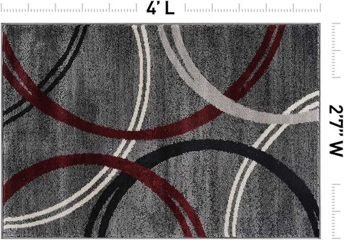 Rugshop Modern Wavy Circles Design Non-Shedding Accent Rug, Carpet for Entryway or Laundry Room, Red, 2'7" x 4'
