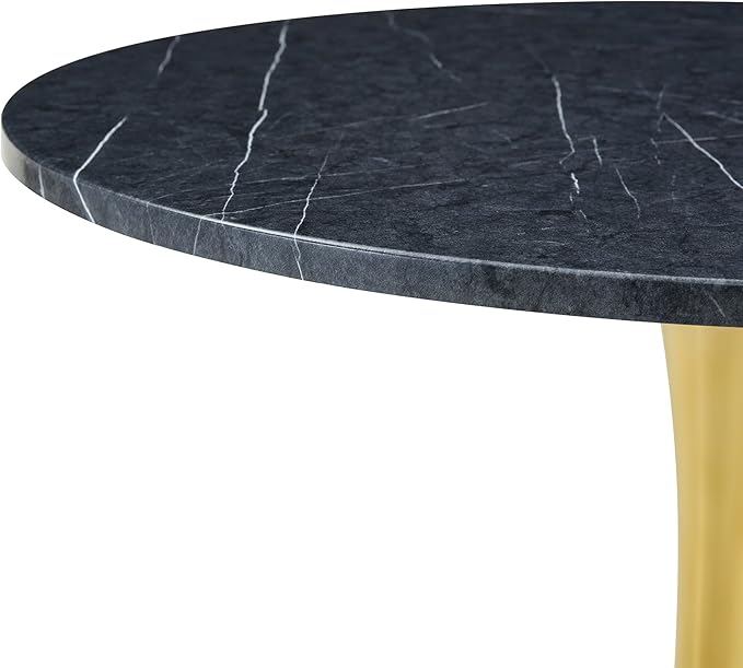 31.5 Inch Small Round Dining Table for 2-4 Person, Circle Tulip Table with Faux Marble MDF Top and Gold Metal Base,Mid Century Modern Bistro Table for Kitchen, Small Places,Living Room, Cafe