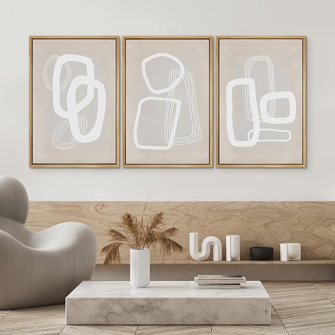 SIGNWIN Framed Canvas Print Wall Art Set, Mid-Century Geometric Polygon Variety Abstract Shapes Cozy Neutral Decorative Contemporary Minimal for Living Room, Bedroom, Office - 16"x24"x3 Natural