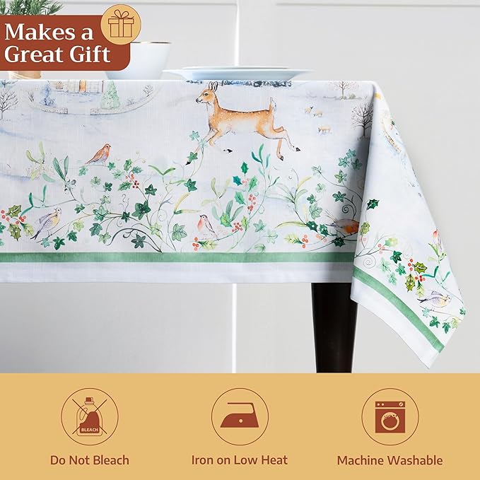Maison d' Hermine Table Cloth Rectangle Table 100% Cotton 70 x 108 Inches Fall Tablecloth Reusable Everyday Use for Thanksgiving Christmas Decorations Dining Farmhouse Party (Snowy World)