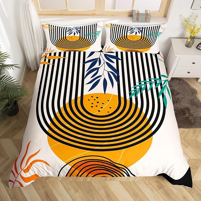Erosebridal Mid Century Bedding Sets King Swirl Line Bed Set, Vintage Minimalit Bed Cover Modern Artwork Duvet Cover, Abstract Circle Spiral Bedding Lightweight for All Seasons