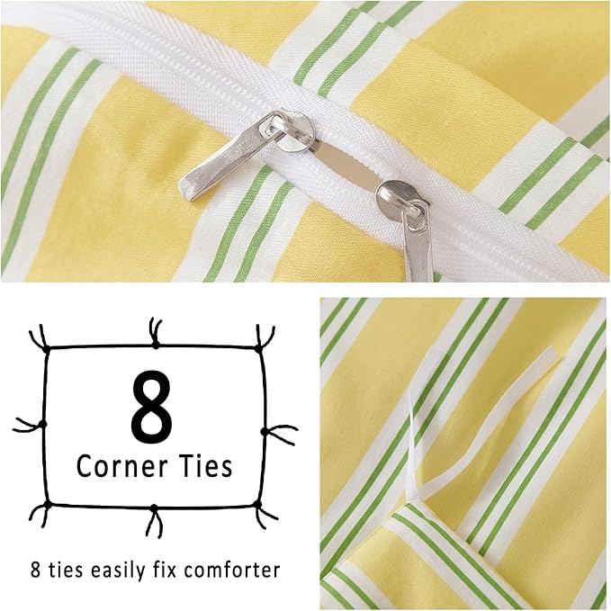 Merryword Striped Duvet Cover Set King Size - 100% Cotton Duvet Cover Set, Yellow Ribbon Stripes Pattern Comforter Cover 3 Pieces, Soft Linen Like Bedding Set for All Seasons