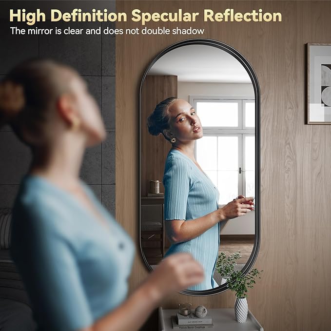 Brightify Black Oval Mirror for Wall 24x48 Inch, Metal Framed Bathroom Vanity Mirrors, Full Length Wall Mirror for Entryway Living Room Wall Decorative Hang Vertical and Horizontal