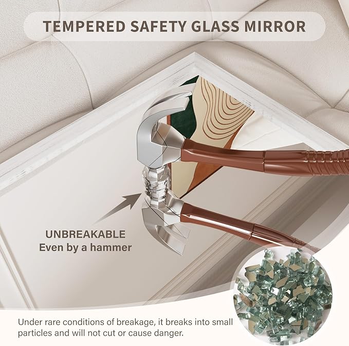 White Wood Effect Framed Wall Mirror, 22x30 Rectangle Mirror, 1/8" Anti-desilvering Tempered Glass, Sustainable& Sturdy Frame, Anti-Rust, HD Reflection &3min Fast Setup for Bathroom Living Room