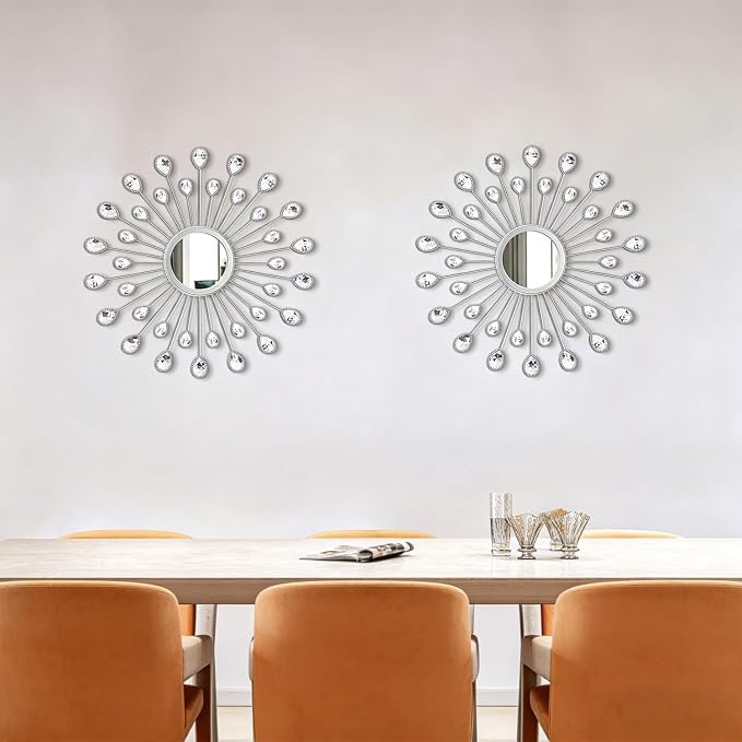 2 Pack Metal Mirrors for Wall Boho Sunburst Wall Mirror Home Decor Modern Decorative Wall Art for Bedroom Living Room Entryway