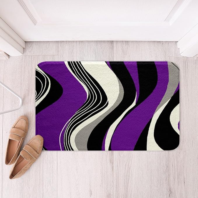 Feelyou Purple and Gray Black White Bath Rugs Modern Abstract Geometric Bathroom Rugs Kids Boys Girls Teens Stripe Line Pattern Decor Bath Mats for Bathroom 20"x32" Bathroom Accessories