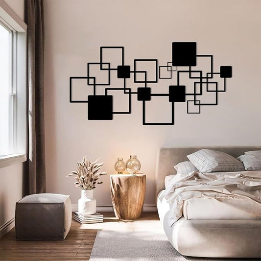 EANHIPE Square Metal Wall Decor, Geometric Metal Wall Art, Abstract Wall Decor, Minimalist Luxury Wall Art, Mid-Century Modern Wall Decoration for Living Room Bedroom (Black, 48"x24"/121x62cm)