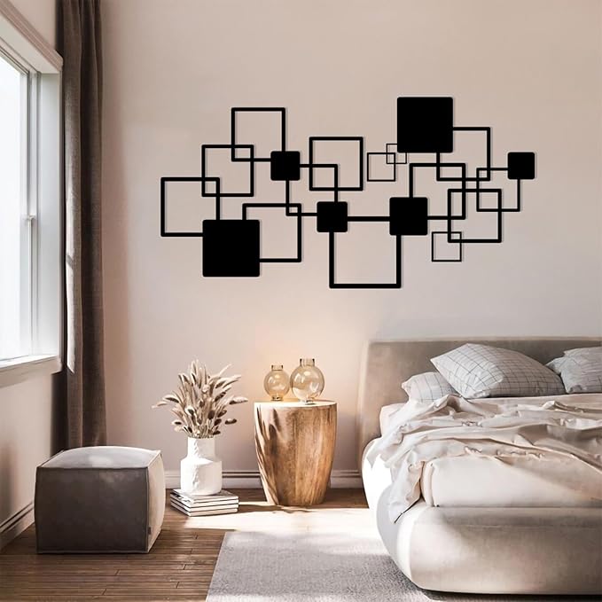 EANHIPE Square Metal Wall Decor, Geometric Metal Wall Art, Abstract Wall Decor, Minimalist Luxury Wall Art, Mid-Century Modern Wall Decoration for Living Room Bedroom (Gold, 48"x24"/121x62cm)