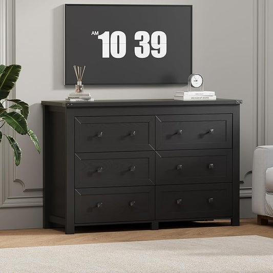 6 Drawer Dresser for Bedroom, Black Modern Dressers & Chests of Drawers with Metal Handles, Closet Storage Dresser, Storage Cabinet and Organizer with Drawers