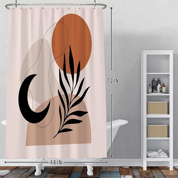 Baocicco Boho Mid Century Shower Curtain Sun and Moon Botanical Abstract Shower Curtains Decorative for Bathroom Home Waterproof Fabric Shower Curtain with Hooks 48x72 Inches