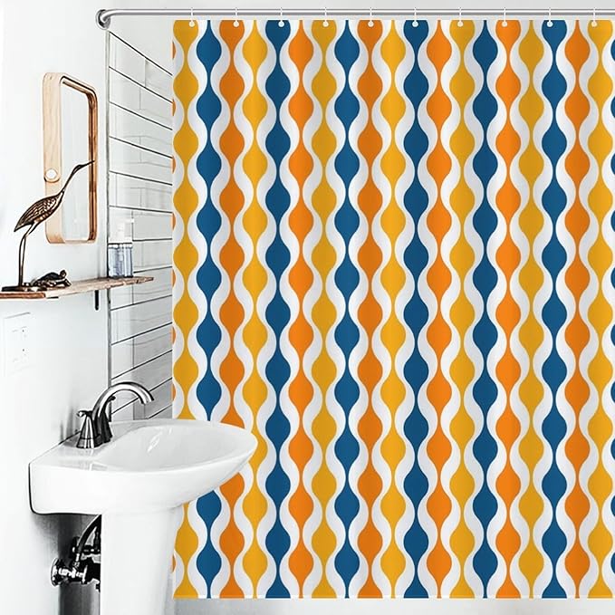 Mid Century Shower Curtain,Retro Colourful Modern Abstract Geometric 1960s Decor Bathroom Curtain Polyester Waterproof Fabric 66x72in（168x183cm）