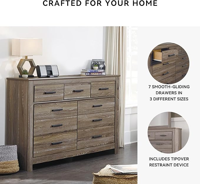 Signature Design by Ashley Zelen Rustic Contemporary 7 Drawer Dresser, Warm Gray