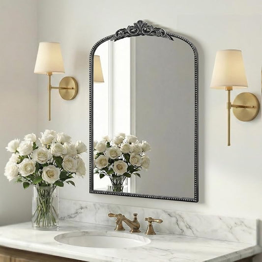 Micasso Vintage Wall Black Mirror: 24"x36" French Baroque Antique Mirror - Traditional Ornate Decorative Arched for Wall/Bathroom/Entryway/Fireplace/Hallway/Living Room - Home Decor for Bathroom