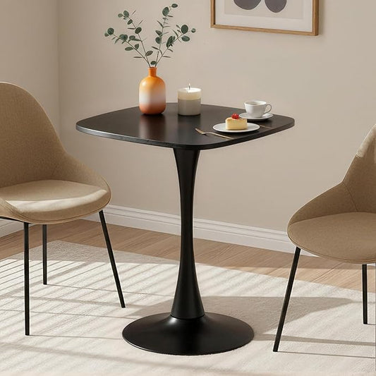 Black Square Dining Table,24" Tulip Table with Metal Pedestal,15-Minute Quick Assembly,Mid Century Modern Leisure Table for Kitchen Small Places Cafe (Black)