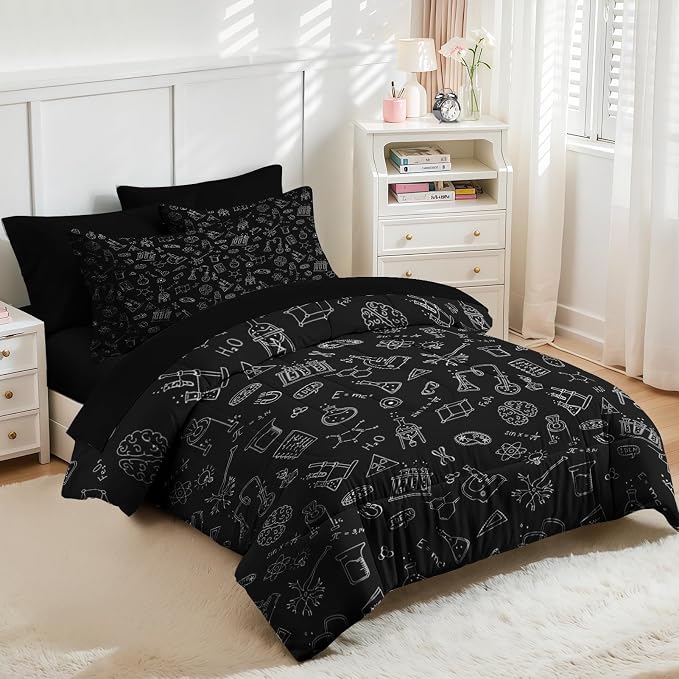 Nesker Comforter Set Full Size, Science Lab School 7 Pcs Bedding for Kids and Adults, Medical University Chemistry Bed Sheet Sets with Fitted Sheet 2 Pillowcases & 2 Shams